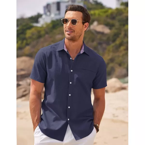 COOFANDY Men's Short Sleeve Oxford Dress Shirt Chambray Button Down Work Shirt Casual Plaid Collar Shirts