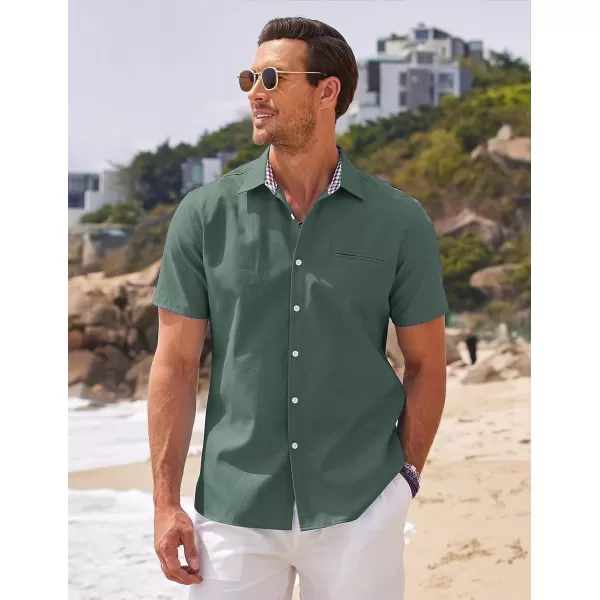 COOFANDY Men's Short Sleeve Oxford Dress Shirt Chambray Button Down Work Shirt Casual Plaid Collar Shirts