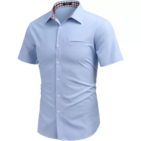 COOFANDY Men's Short Sleeve Oxford Dress Shirt Chambray Button Down Work Shirt Casual Plaid Collar Shirts