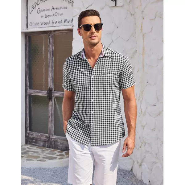 COOFANDY Men's Short Sleeve Oxford Dress Shirt Chambray Button Down Work Shirt Casual Plaid Collar Shirts