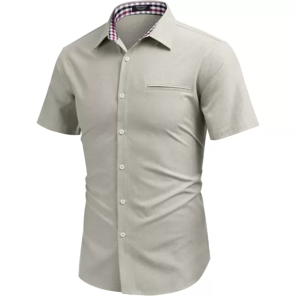 COOFANDY Men's Short Sleeve Oxford Dress Shirt Chambray Button Down Work Shirt Casual Plaid Collar Shirts