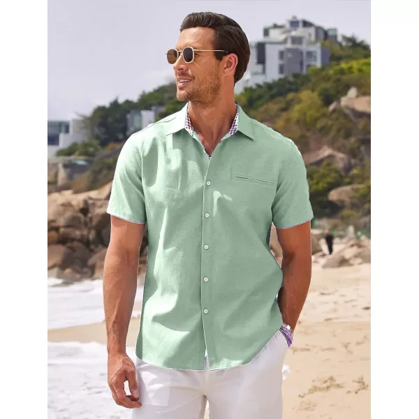 COOFANDY Men's Short Sleeve Oxford Dress Shirt Chambray Button Down Work Shirt Casual Plaid Collar Shirts