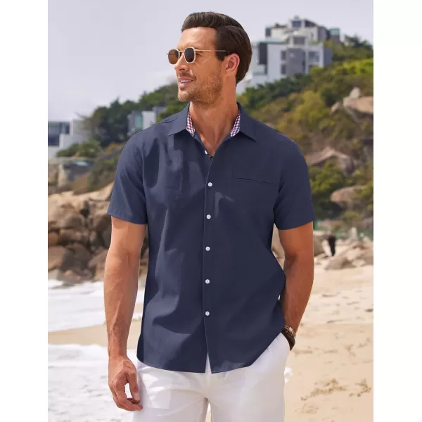 COOFANDY Men's Short Sleeve Oxford Dress Shirt Chambray Button Down Work Shirt Casual Plaid Collar Shirts