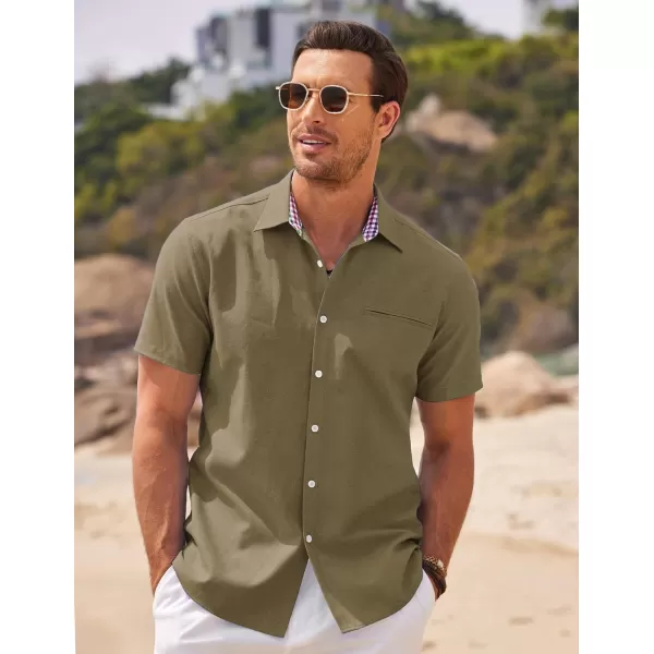COOFANDY Men's Short Sleeve Oxford Dress Shirt Chambray Button Down Work Shirt Casual Plaid Collar Shirts