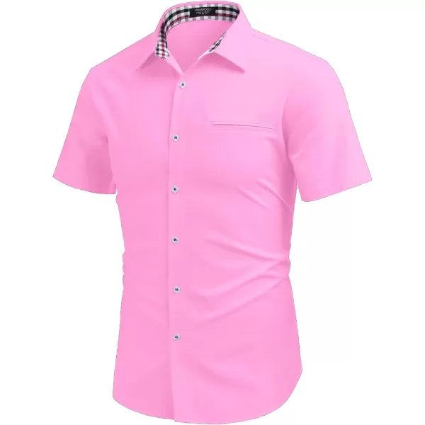 COOFANDY Men's Short Sleeve Oxford Dress Shirt Chambray Button Down Work Shirt Casual Plaid Collar Shirts