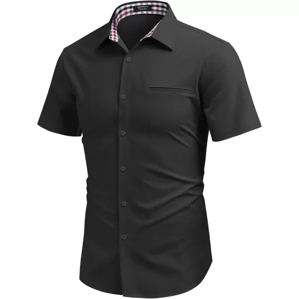 COOFANDY Men's Short Sleeve Oxford Dress Shirt Chambray Button Down Work Shirt Casual Plaid Collar Shirts