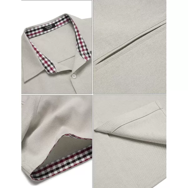 COOFANDY Men's Short Sleeve Oxford Dress Shirt Chambray Button Down Work Shirt Casual Plaid Collar Shirts