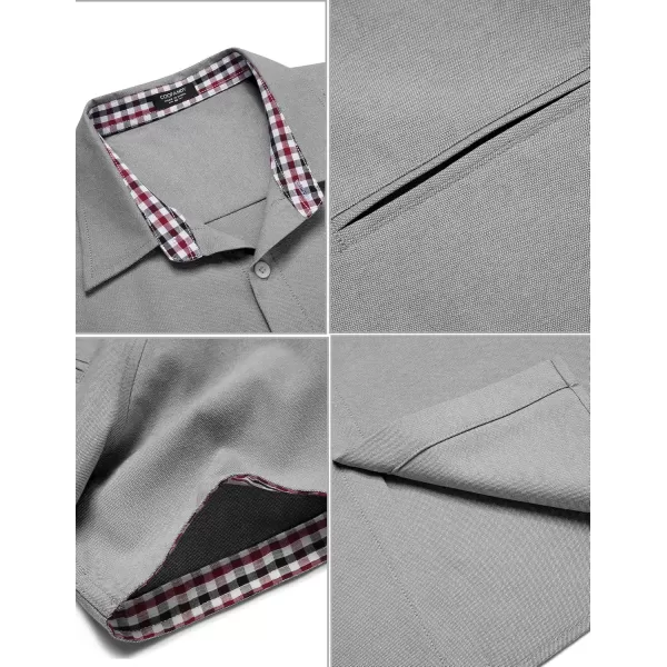 COOFANDY Men's Short Sleeve Oxford Dress Shirt Chambray Button Down Work Shirt Casual Plaid Collar Shirts