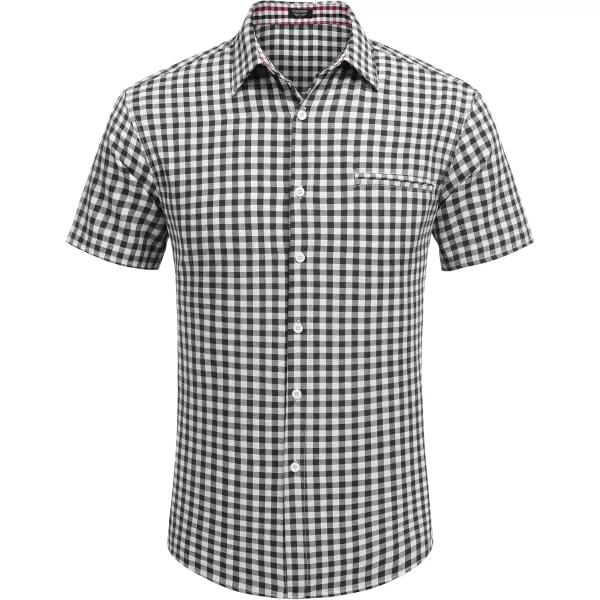 COOFANDY Men's Short Sleeve Oxford Dress Shirt Chambray Button Down Work Shirt Casual Plaid Collar Shirts