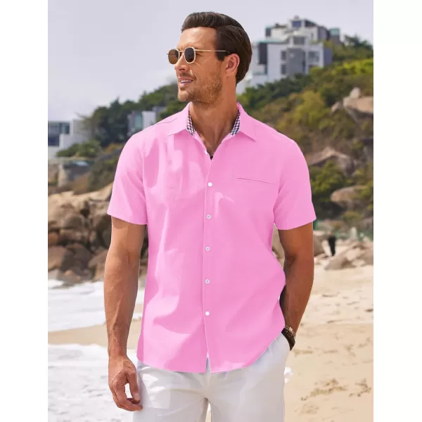 COOFANDY Men's Short Sleeve Oxford Dress Shirt Chambray Button Down Work Shirt Casual Plaid Collar Shirts