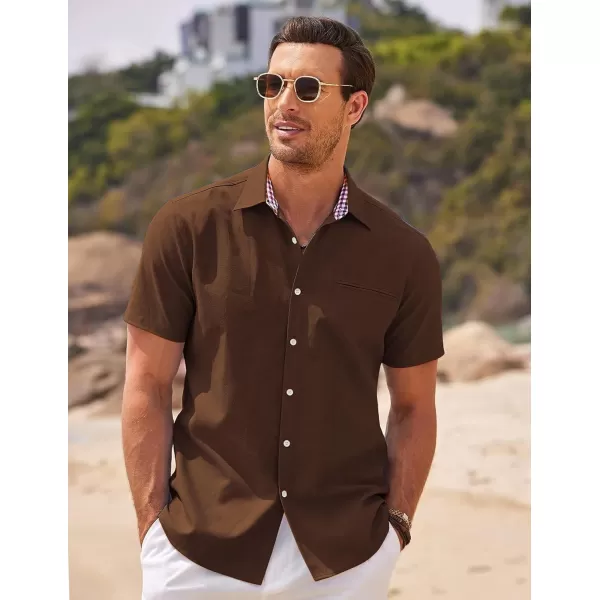 COOFANDY Men's Short Sleeve Oxford Dress Shirt Chambray Button Down Work Shirt Casual Plaid Collar Shirts