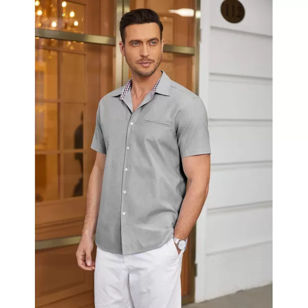 COOFANDY Men's Short Sleeve Oxford Dress Shirt Chambray Button Down Work Shirt Casual Plaid Collar Shirts