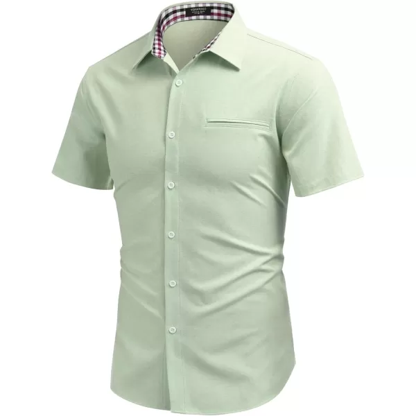COOFANDY Men's Short Sleeve Oxford Dress Shirt Chambray Button Down Work Shirt Casual Plaid Collar Shirts