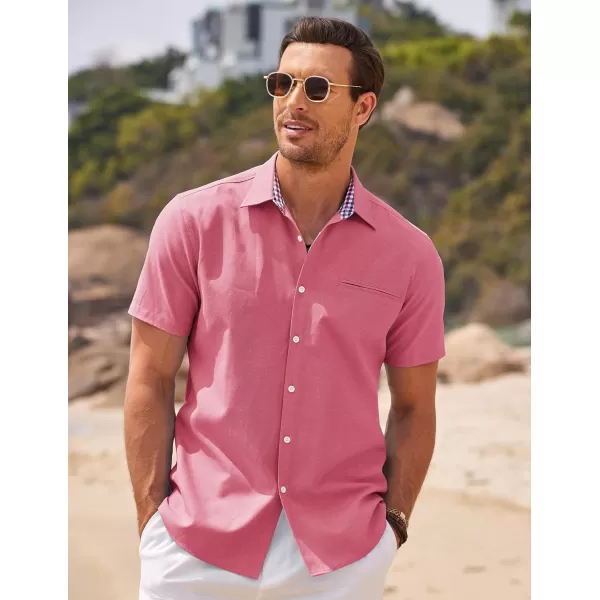 COOFANDY Men's Short Sleeve Oxford Dress Shirt Chambray Button Down Work Shirt Casual Plaid Collar Shirts