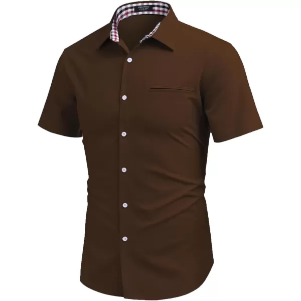 COOFANDY Men's Short Sleeve Oxford Dress Shirt Chambray Button Down Work Shirt Casual Plaid Collar Shirts