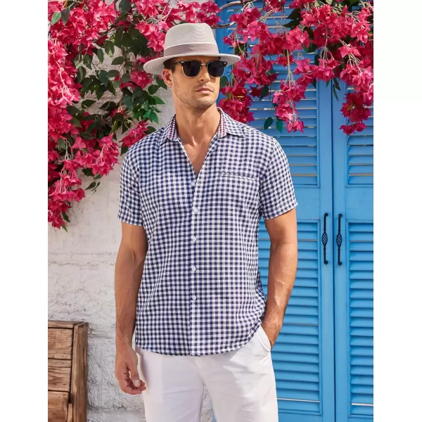COOFANDY Men's Short Sleeve Oxford Dress Shirt Chambray Button Down Work Shirt Casual Plaid Collar Shirts
