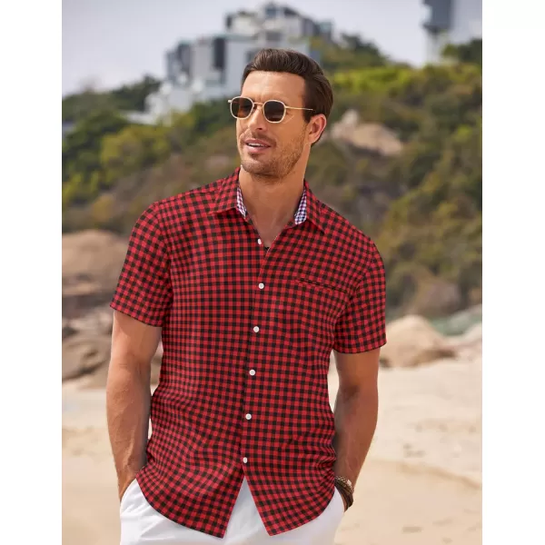 COOFANDY Men's Short Sleeve Oxford Dress Shirt Chambray Button Down Work Shirt Casual Plaid Collar Shirts