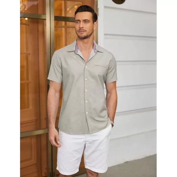 COOFANDY Men's Short Sleeve Oxford Dress Shirt Chambray Button Down Work Shirt Casual Plaid Collar Shirts