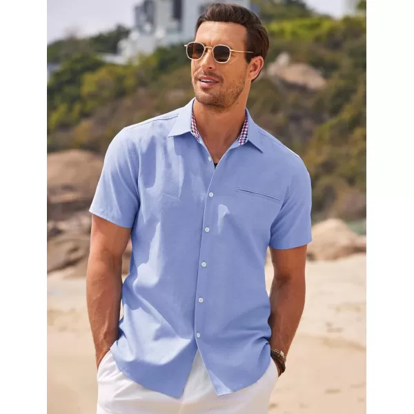 COOFANDY Men's Short Sleeve Oxford Dress Shirt Chambray Button Down Work Shirt Casual Plaid Collar Shirts