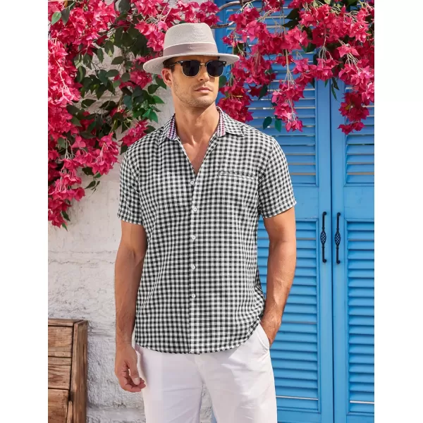 COOFANDY Men's Short Sleeve Oxford Dress Shirt Chambray Button Down Work Shirt Casual Plaid Collar Shirts