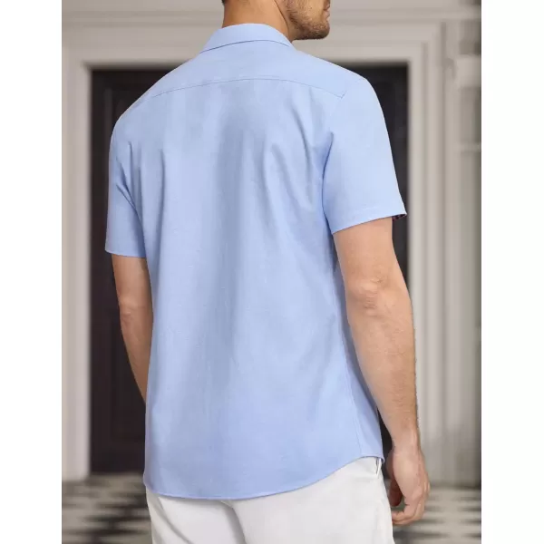 COOFANDY Men's Short Sleeve Oxford Dress Shirt Chambray Button Down Work Shirt Casual Plaid Collar Shirts