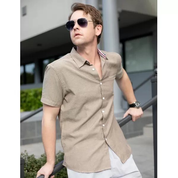 COOFANDY Men's Short Sleeve Oxford Dress Shirt Chambray Button Down Work Shirt Casual Plaid Collar Shirts