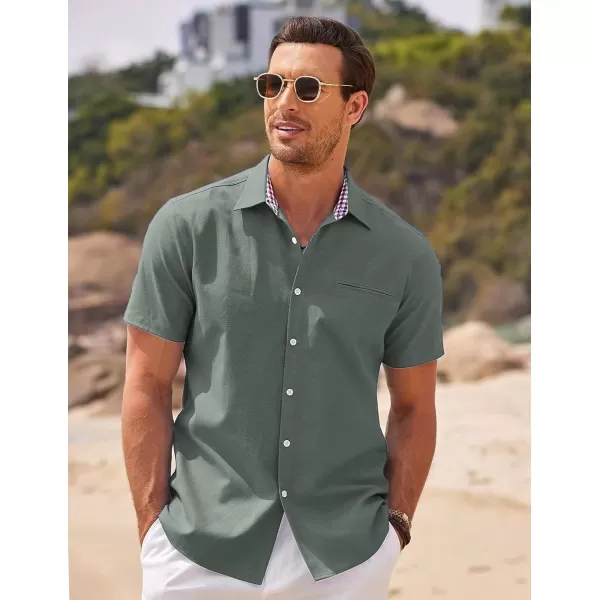 COOFANDY Men's Short Sleeve Oxford Dress Shirt Chambray Button Down Work Shirt Casual Plaid Collar Shirts