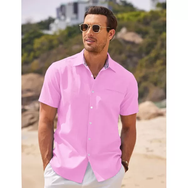 COOFANDY Men's Short Sleeve Oxford Dress Shirt Chambray Button Down Work Shirt Casual Plaid Collar Shirts