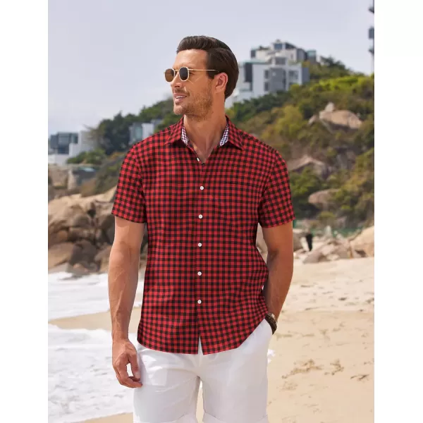 COOFANDY Men's Short Sleeve Oxford Dress Shirt Chambray Button Down Work Shirt Casual Plaid Collar Shirts