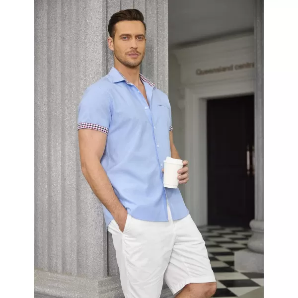 COOFANDY Men's Short Sleeve Oxford Dress Shirt Chambray Button Down Work Shirt Casual Plaid Collar Shirts