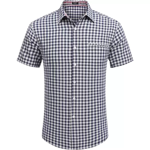 COOFANDY Men's Short Sleeve Oxford Dress Shirt Chambray Button Down Work Shirt Casual Plaid Collar Shirts