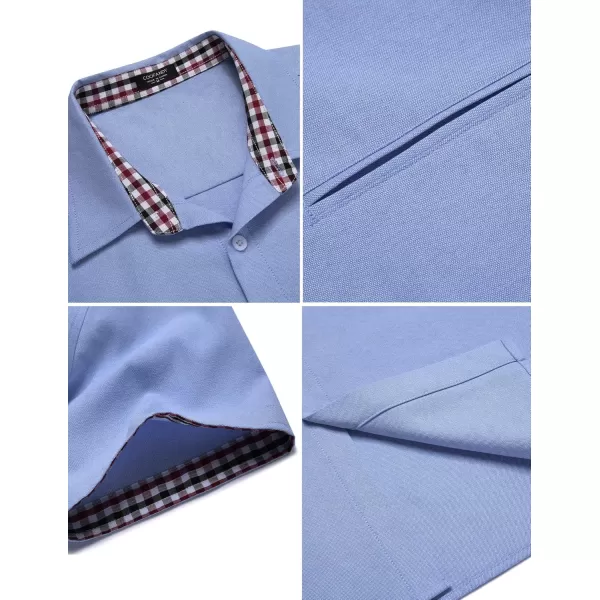 COOFANDY Men's Short Sleeve Oxford Dress Shirt Chambray Button Down Work Shirt Casual Plaid Collar Shirts