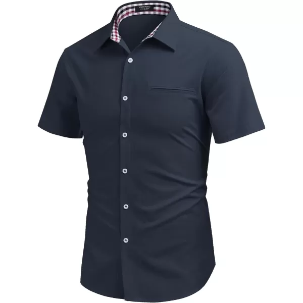 COOFANDY Men's Short Sleeve Oxford Dress Shirt Chambray Button Down Work Shirt Casual Plaid Collar Shirts