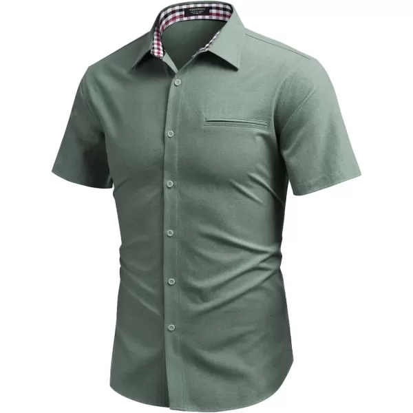 COOFANDY Men's Short Sleeve Oxford Dress Shirt Chambray Button Down Work Shirt Casual Plaid Collar Shirts