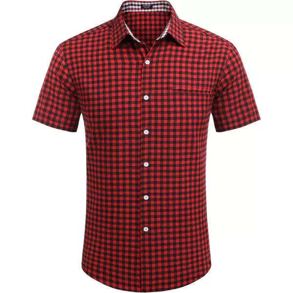 COOFANDY Men's Short Sleeve Oxford Dress Shirt Chambray Button Down Work Shirt Casual Plaid Collar Shirts