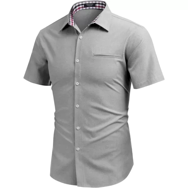 COOFANDY Men's Short Sleeve Oxford Dress Shirt Chambray Button Down Work Shirt Casual Plaid Collar Shirts
