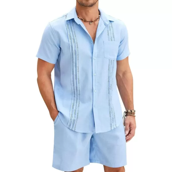 COOFANDY Men Linen Sets Outfits 2 Piece Short Sleeve Cuban Shirts Guayabera Linen Suit