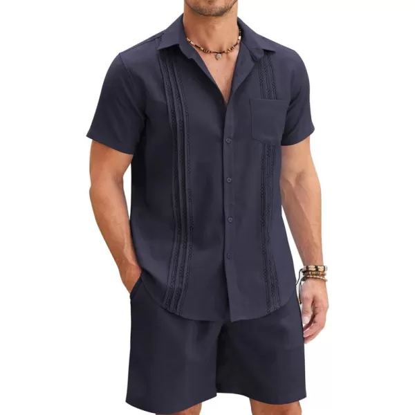 COOFANDY Men Linen Sets Outfits 2 Piece Short Sleeve Cuban Shirts Guayabera Linen Suit