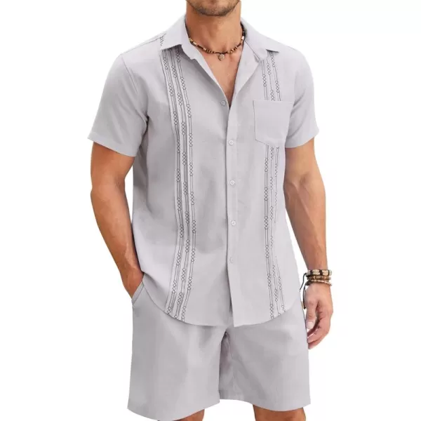COOFANDY Men Linen Sets Outfits 2 Piece Short Sleeve Cuban Shirts Guayabera Linen Suit