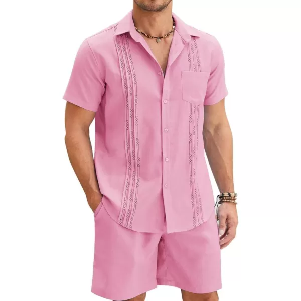 COOFANDY Men Linen Sets Outfits 2 Piece Short Sleeve Cuban Shirts Guayabera Linen Suit
