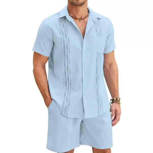 COOFANDY Men Linen Sets Outfits 2 Piece Short Sleeve Cuban Shirts Guayabera Linen Suit