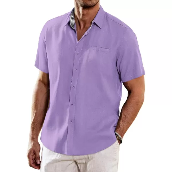 COOFANDY Men's Casual Linen Shirts Short Sleeve Button Down Shirt Summer Beach Tops