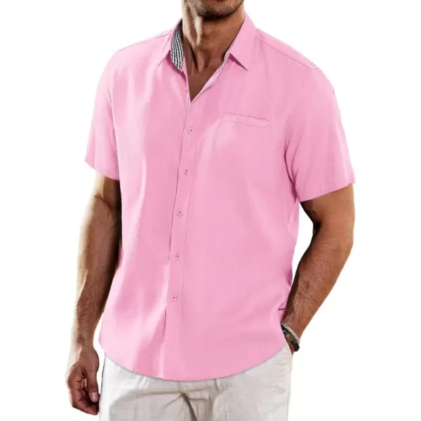 COOFANDY Men's Casual Linen Shirts Short Sleeve Button Down Shirt Summer Beach Tops