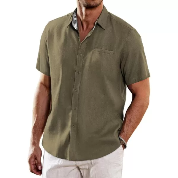 COOFANDY Men's Casual Linen Shirts Short Sleeve Button Down Shirt Summer Beach Tops