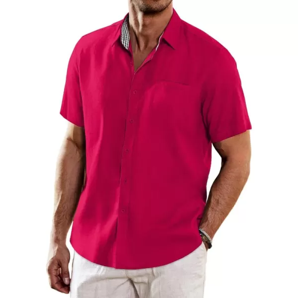 COOFANDY Men's Casual Linen Shirts Short Sleeve Button Down Shirt Summer Beach Tops