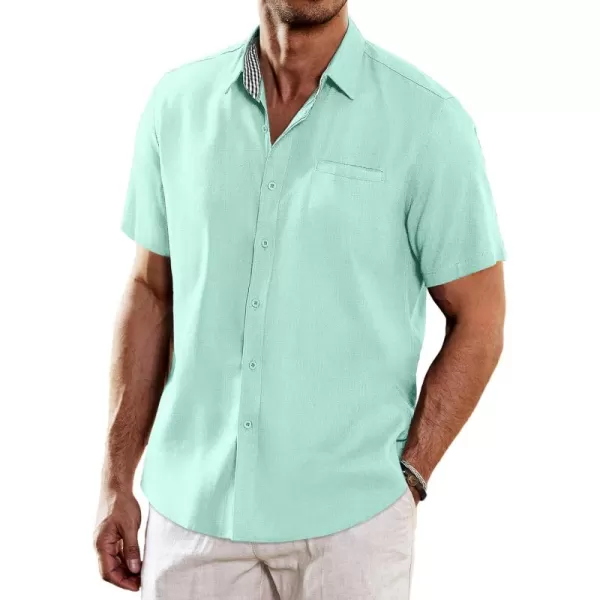 COOFANDY Men's Casual Linen Shirts Short Sleeve Button Down Shirt Summer Beach Tops