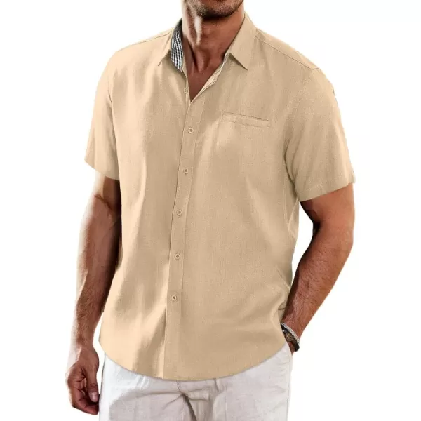 COOFANDY Men's Casual Linen Shirts Short Sleeve Button Down Shirt Summer Beach Tops