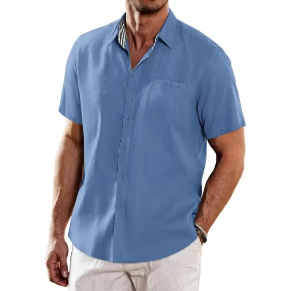 COOFANDY Men's Casual Linen Shirts Short Sleeve Button Down Shirt Summer Beach Tops