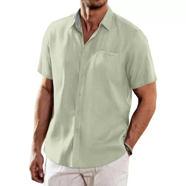 COOFANDY Men's Casual Linen Shirts Short Sleeve Button Down Shirt Summer Beach Tops