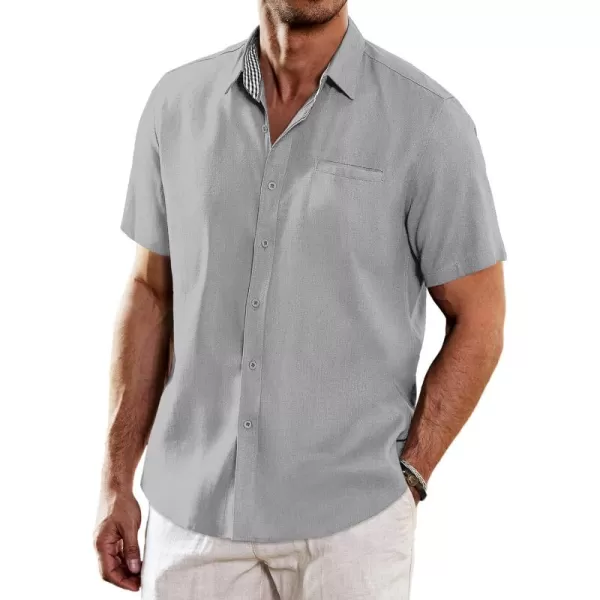 COOFANDY Men's Casual Linen Shirts Short Sleeve Button Down Shirt Summer Beach Tops